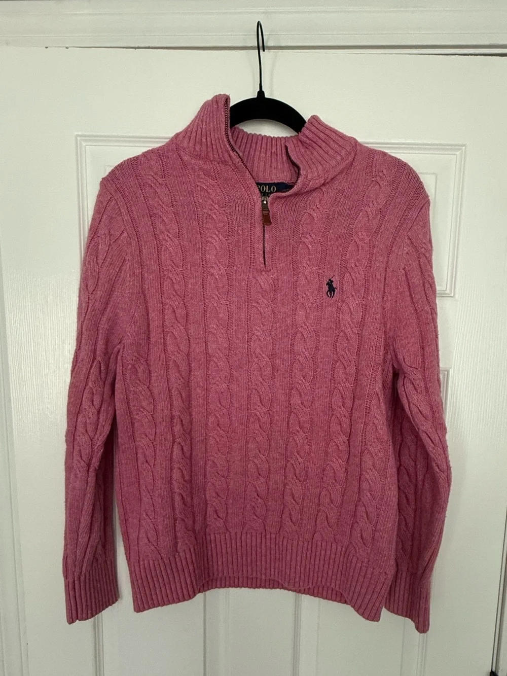Polo Ralph Lauren Pink Cable-Knit Quarter Zip Sweater- kids XL